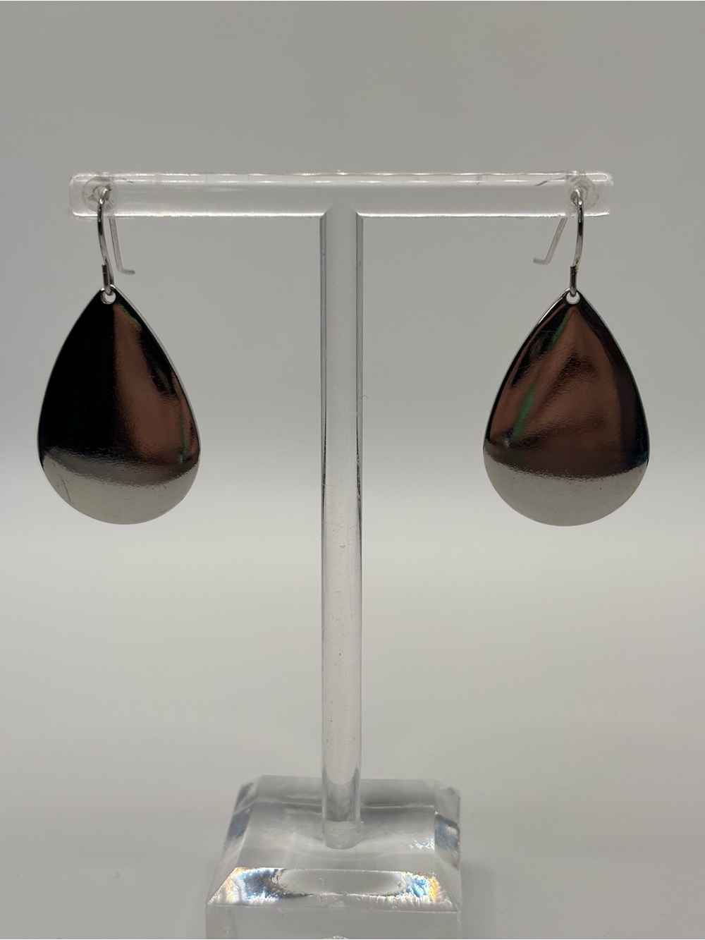 Polished Silver-Tone Teardrop Dangle Earrings - Sleek Metallic Shine